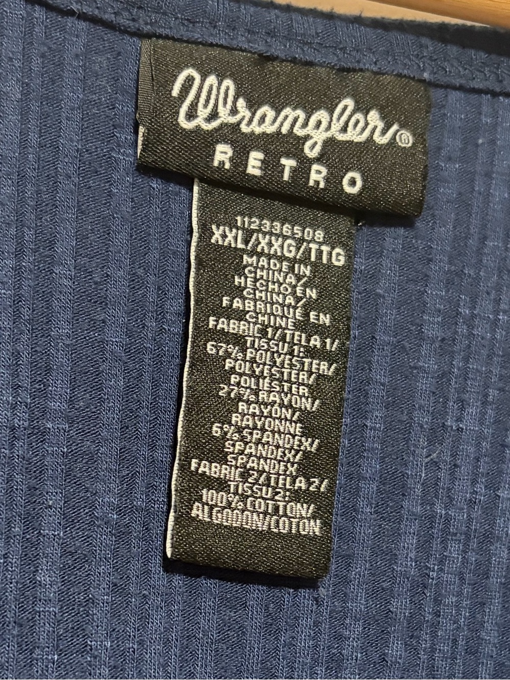 Wrangler Navy Button-Down Peplum Long Sleeve Top - Picture 3 of 5